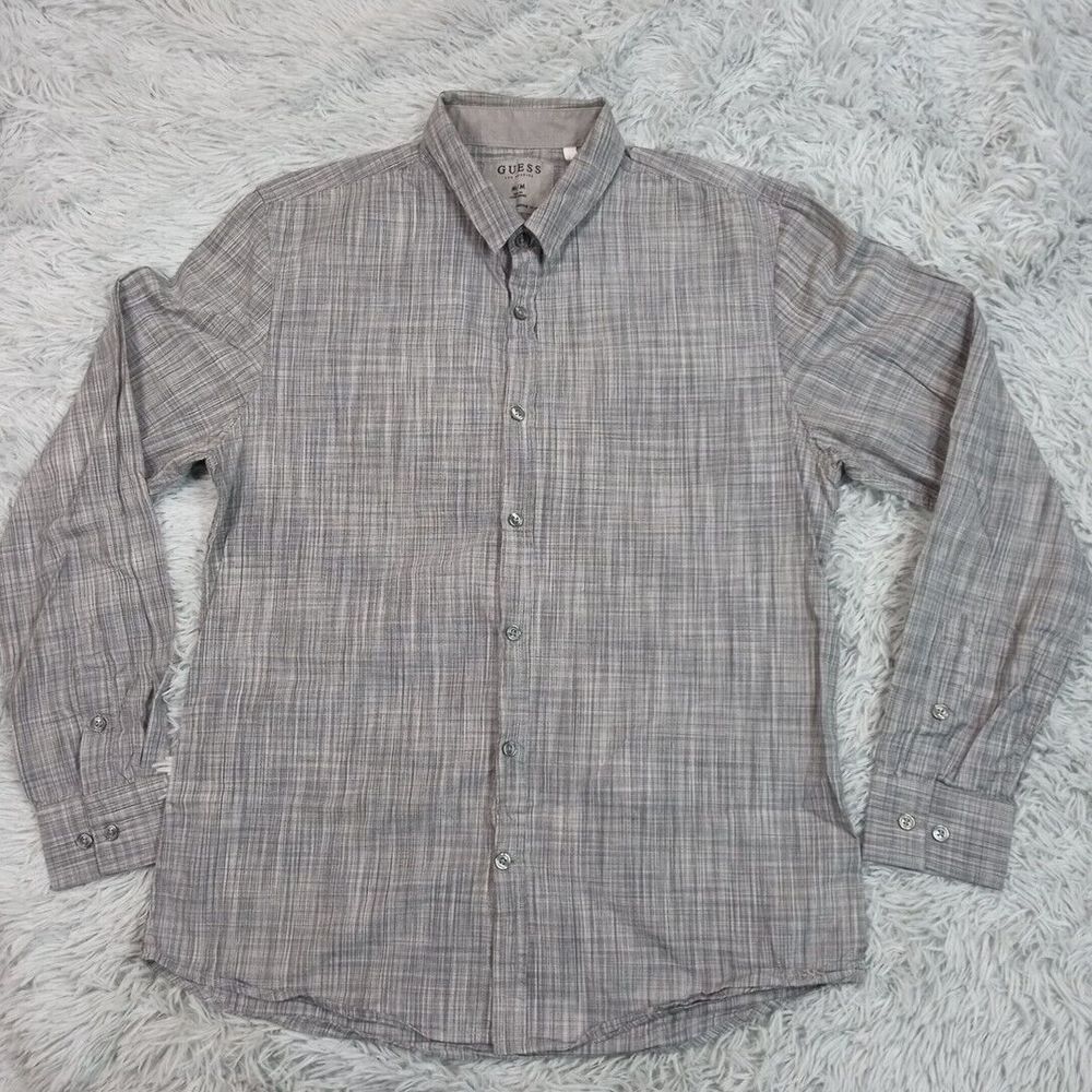 Guess Shirt‎ Mens Gray M Button Up  Preppy Career Casual Lightweight Slim Fit